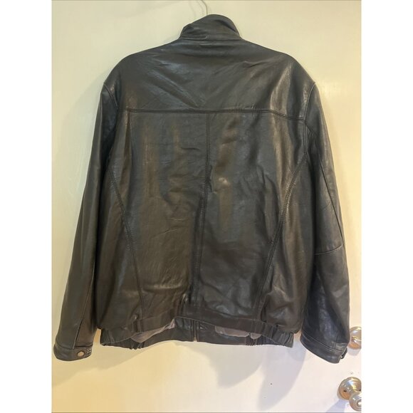 VTG Izod Leather Bomber Jacket Mens XL Dark Brown Lined interior pockets Zip - Picture 5 of 15